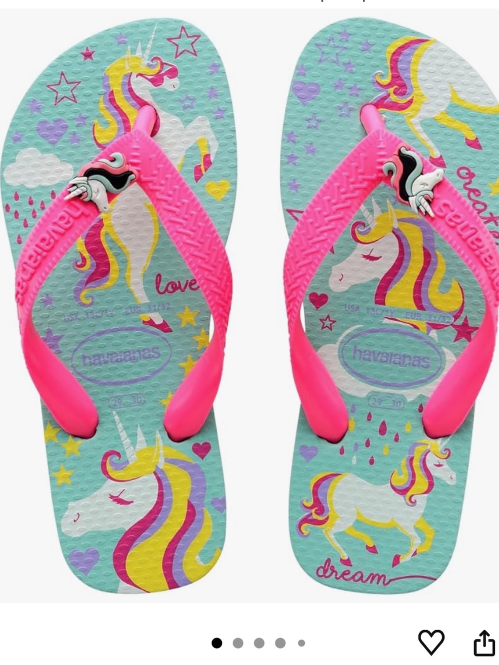 Havaianas Kids Unicorn Flip Flops - Hot Pink Straps, Aqua Footbed